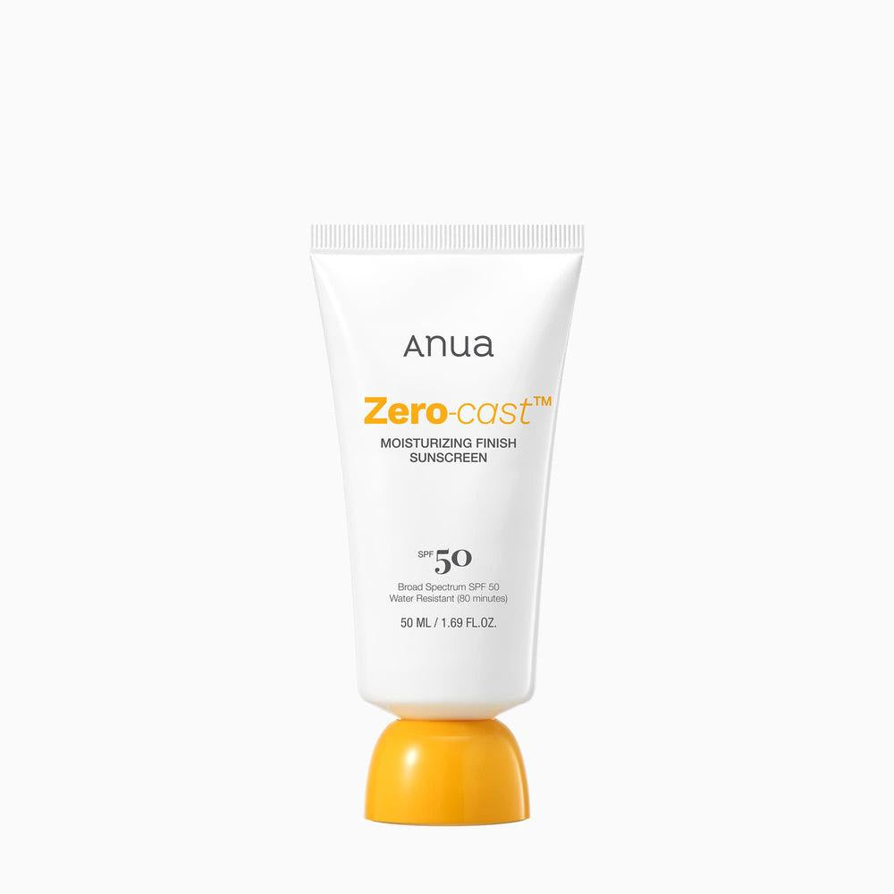 Anua Zero-cast Moisturizing Finish Sunscreen SPF 50, a lightweight 50ml Korean sunscreen with no white cast.