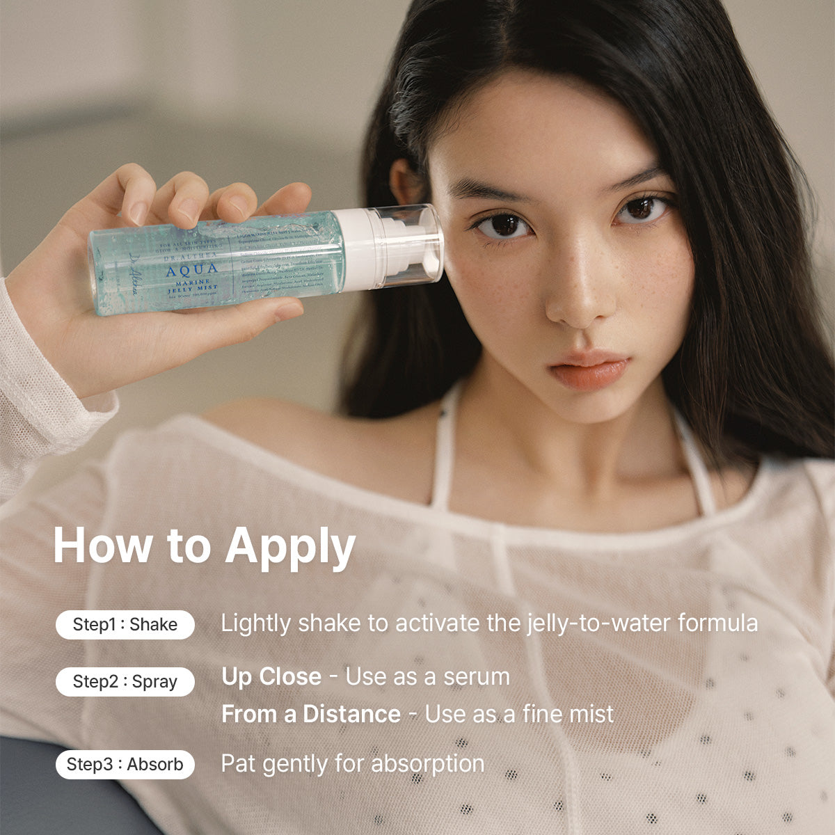 Dr. Althea Aqua Marine Jelly Mist, a hyaluronic acid and PDRN hydrating facial mist.