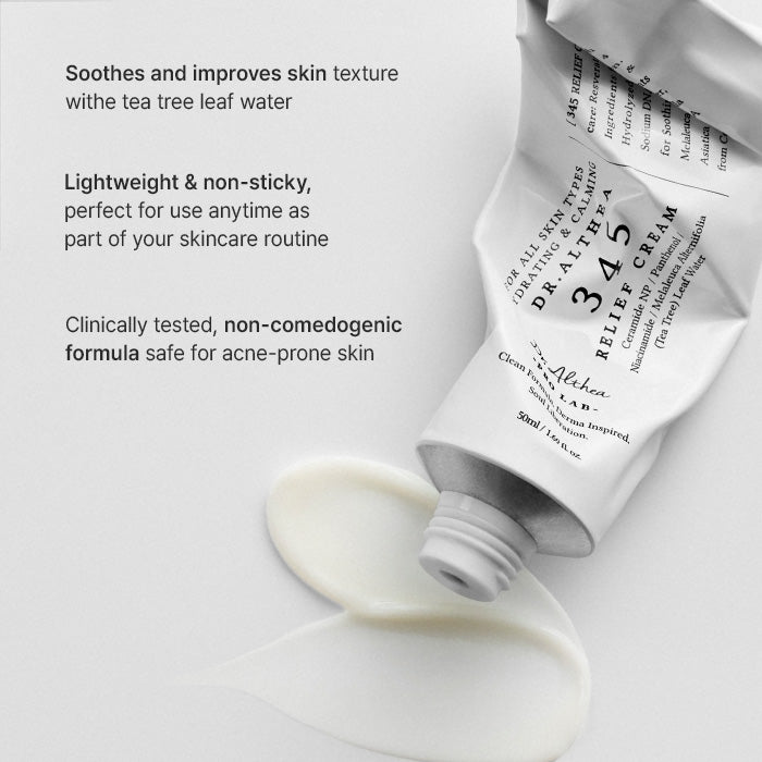 Dr. Althea 345 Relief Cream, a centella and niacinamide moisturizer for post-breakout redness.