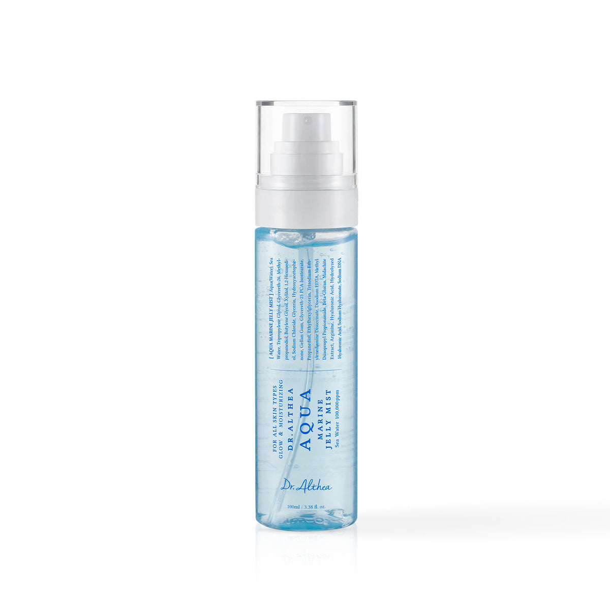 Dr. Althea Aqua Marine Jelly Mist, a hyaluronic acid and PDRN hydrating facial mist.