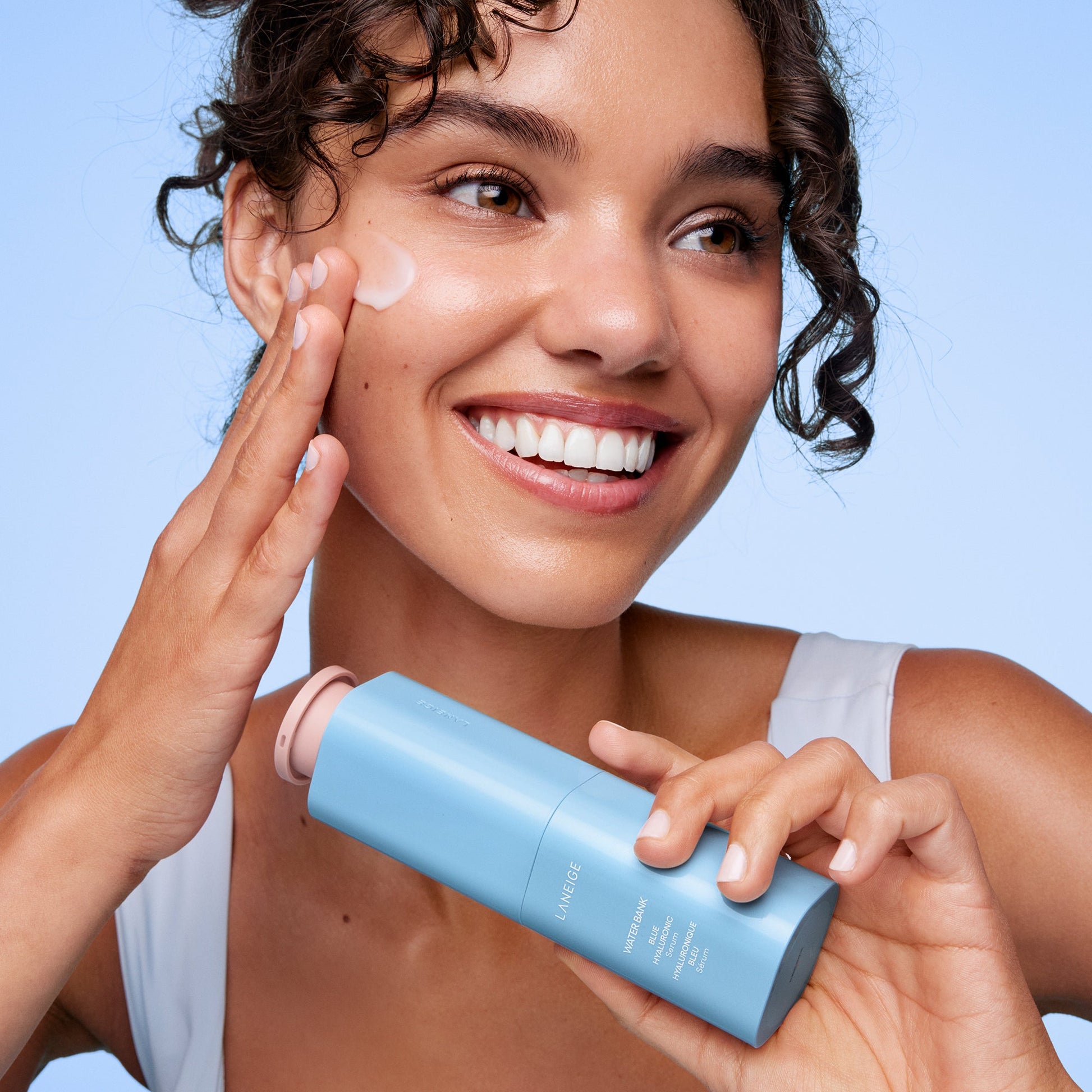 LANEIGE Water Bank Blue Hyaluronic Serum, a hydrating 50ml Korean serum with blue hyaluronic acid and peptides.