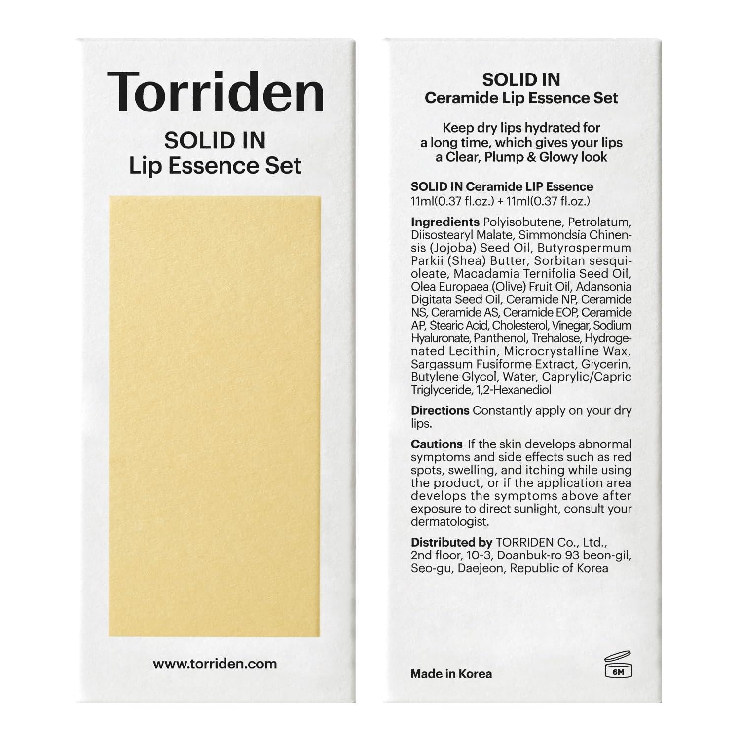 Torriden SOLID IN Ceramide Lip Essence, a ceramide lip treatment that softens and hydrates dry lips.
