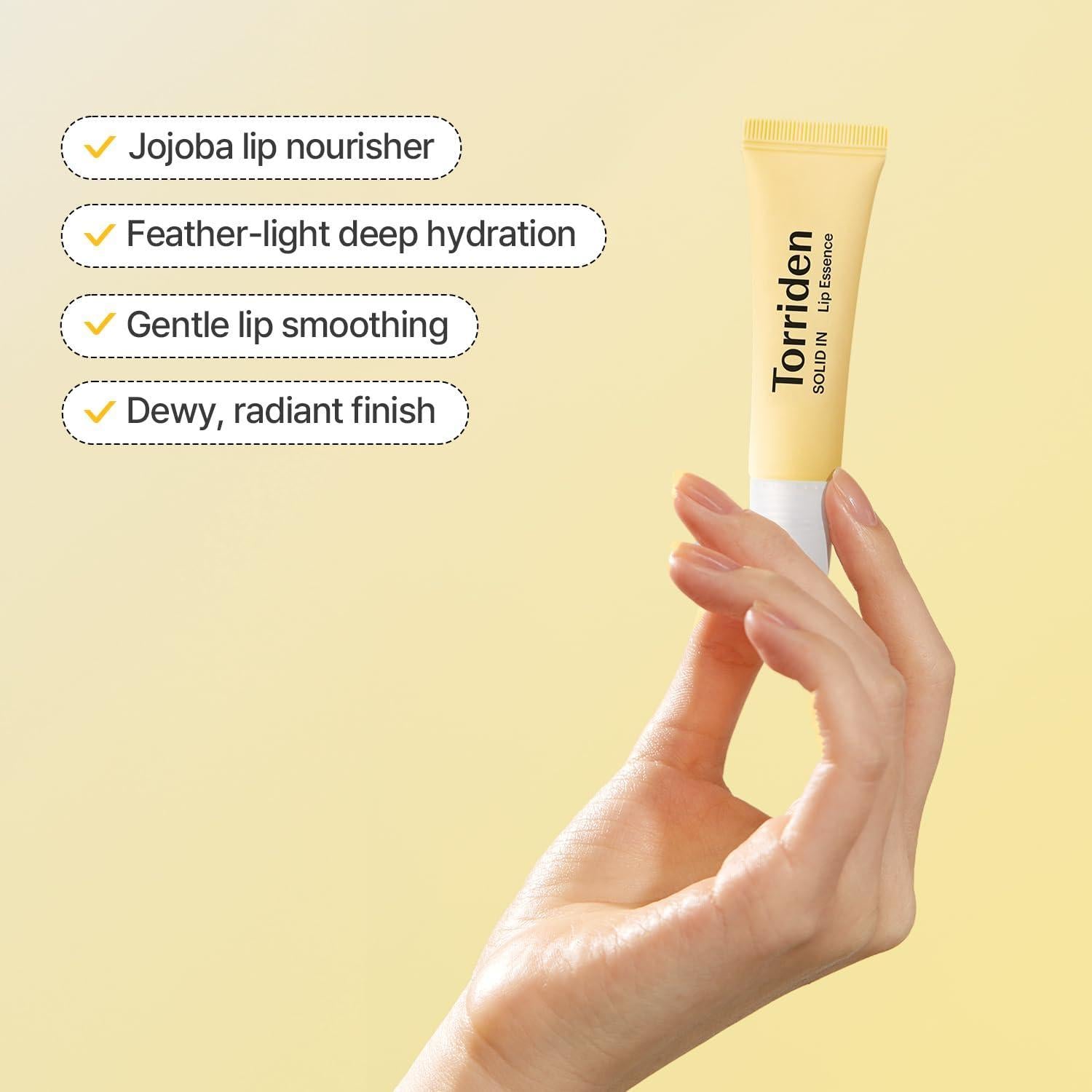 Torriden SOLID IN Ceramide Lip Essence, a ceramide lip treatment that softens and hydrates dry lips.