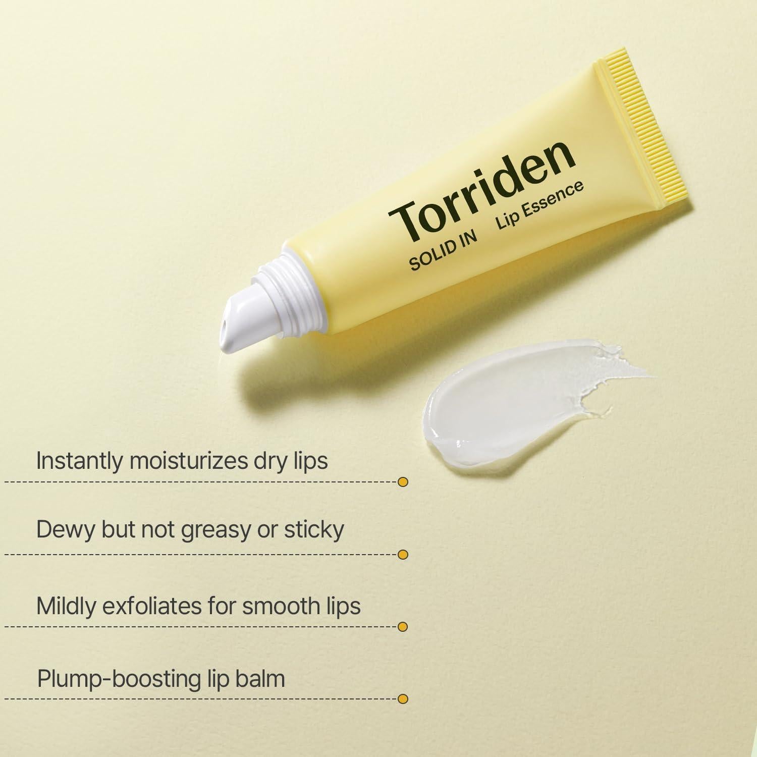Torriden SOLID IN Ceramide Lip Essence, a ceramide lip treatment that softens and hydrates dry lips.